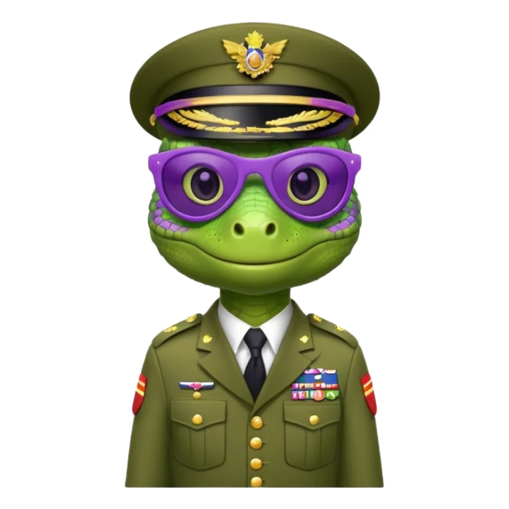 Lizard in militaryuniform with purple sunglasses. sticker