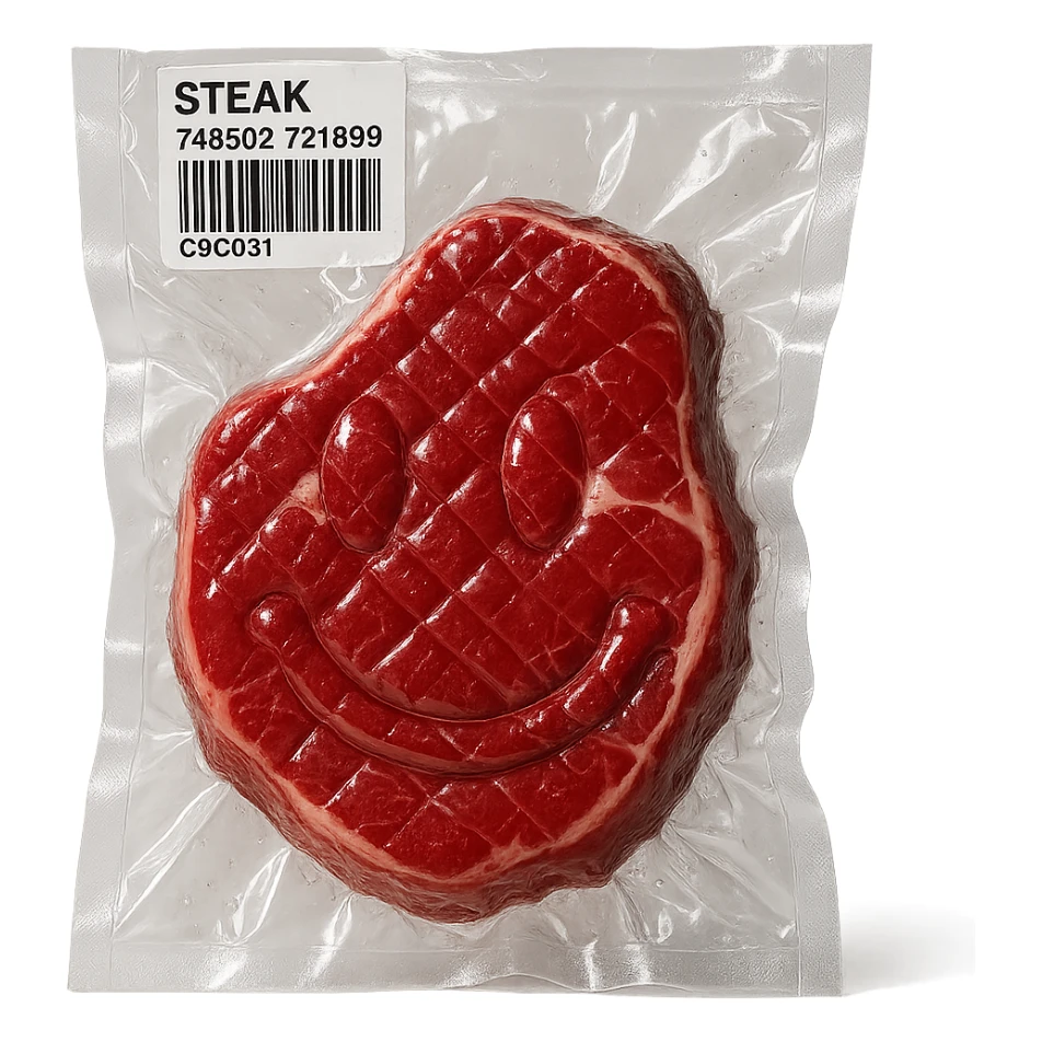 diamond-textured meat steak, shiny and inflated, no background sticker