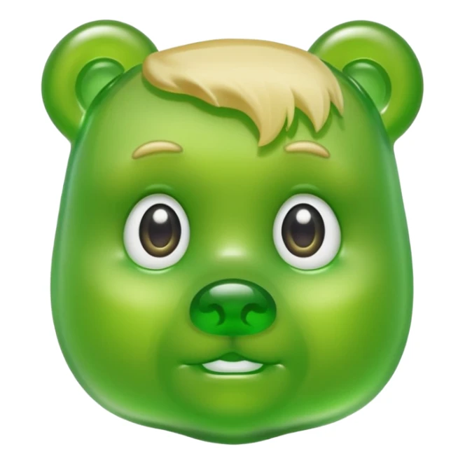 green gummy bear with eyes and blond hair only head sticker