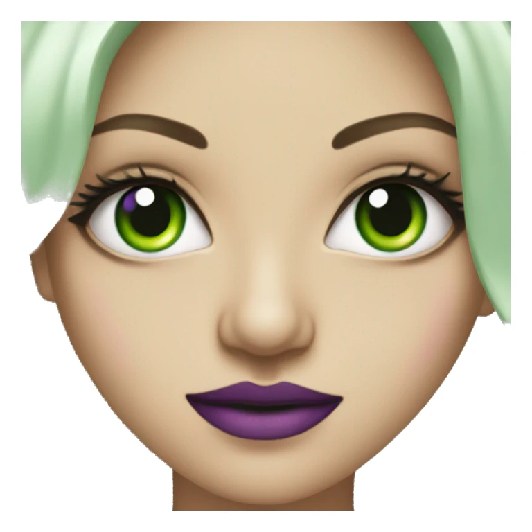 green eye with mascara and eyeliner and purple eyeshaddow sticker