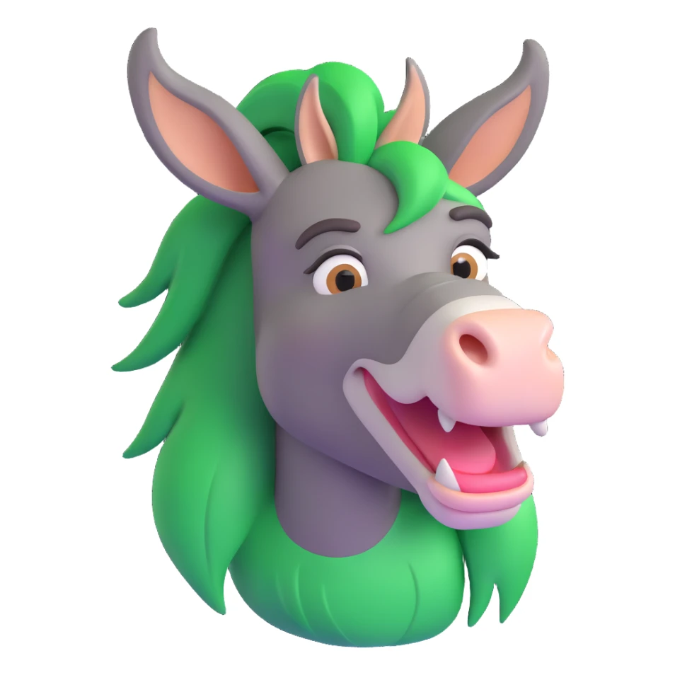 curious donkey, green hair, expressive face sticker