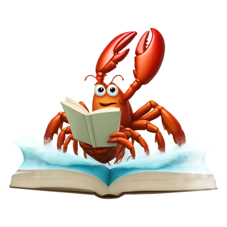 A very large lobster reading fine literature while surfing on a huge wave with and working out  sticker