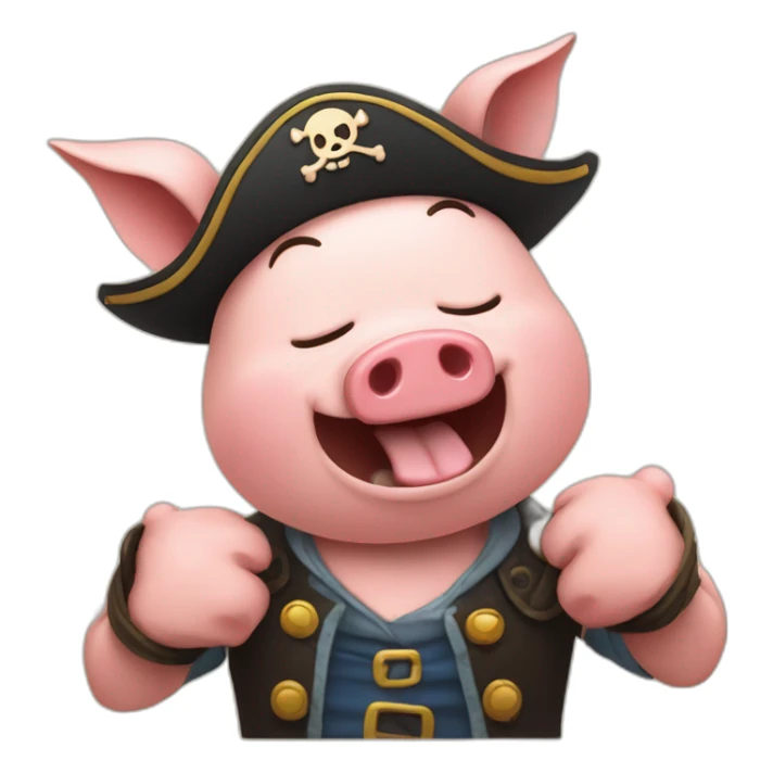Piratey Fred tickling a pig, Fred is crying, pig is happy sticker