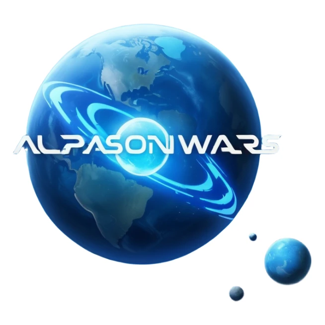 The image is a sci-fi poster with glowing blue text that reads “ALPHA ORIONIS WARS.” A bright blue planet or star glows at the bottom, and the word “STARBLAST” appears below. The design has a futuristic, space-themed look. sticker