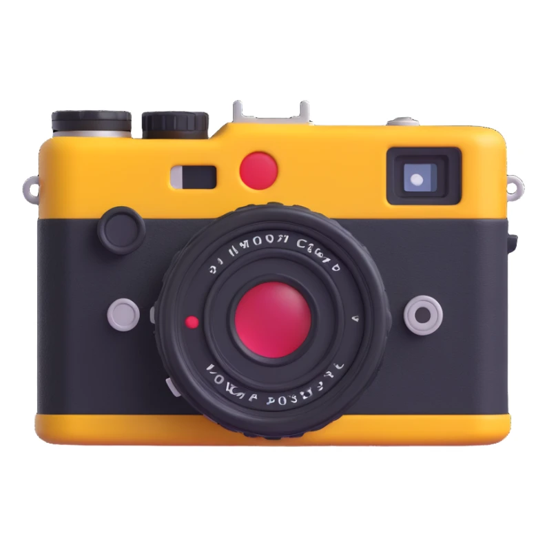 3D emoji of a classic rangefinder camera inspired by Canon P, realistic and high quality sticker