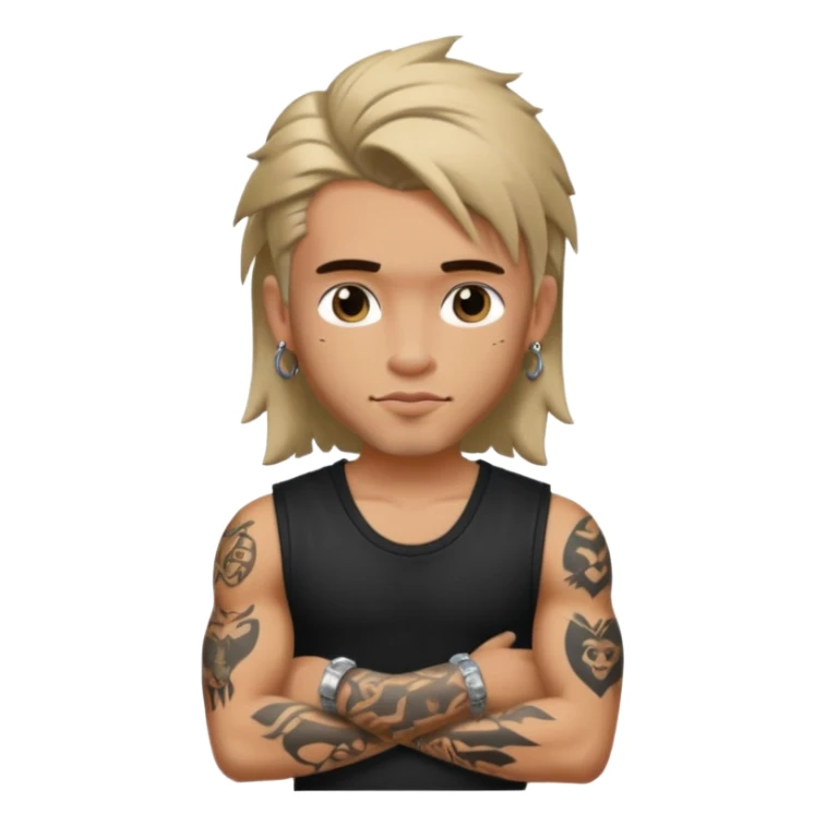 a pretty bratz guy with mullet and a sleeveless black top with tattoos on arm sticker