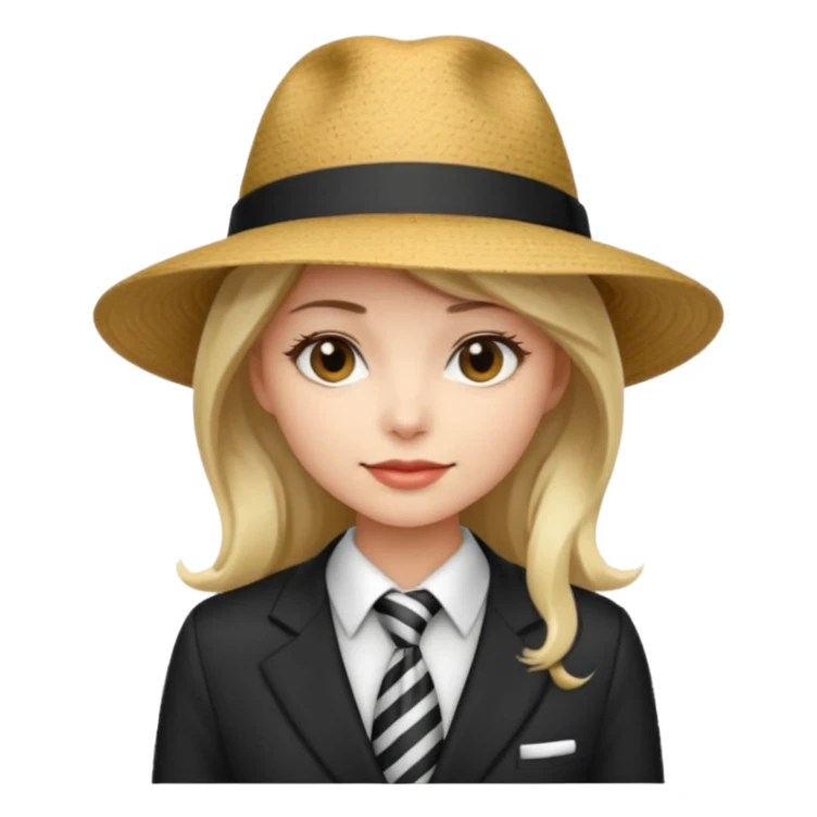 Woman in wide-brim hat & tie sticker