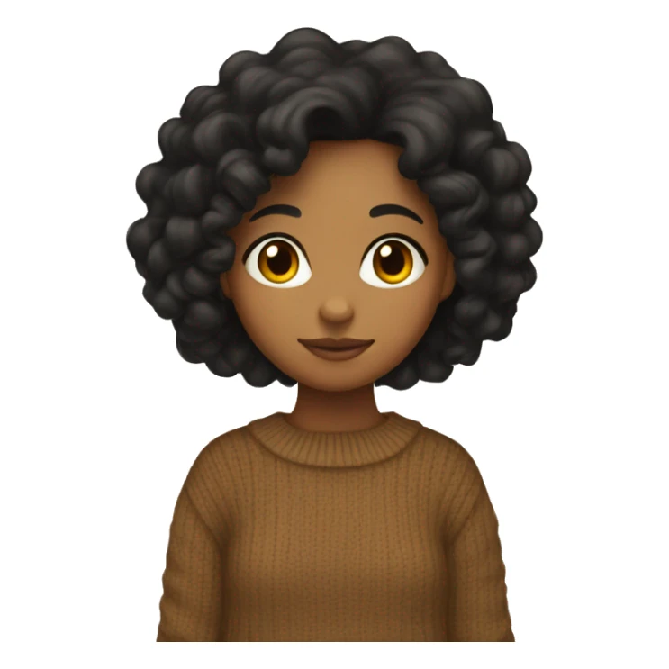 Tan girl with long black curly hair wearing fall sweater sticker