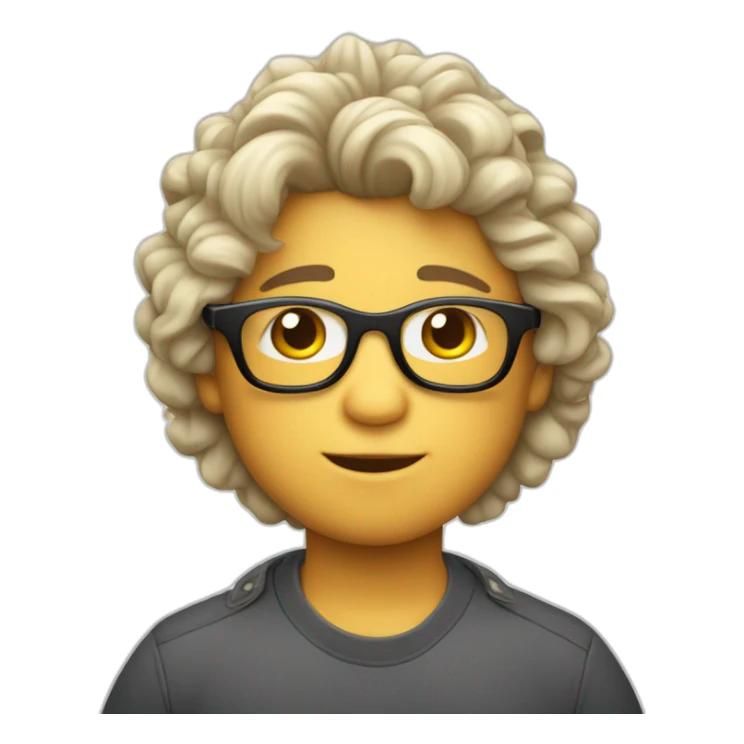 Niño blanco gordito con pelo rizado largo y gafas sticker