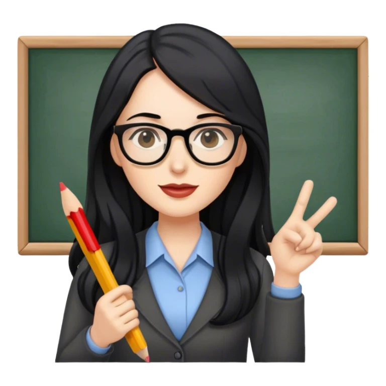 pale female teacher with long black hair, wearing glasses teaching Spanish sticker