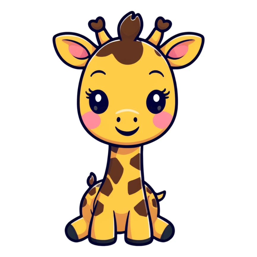 An adorable, blushing giraffe emoji with big, sparkly eyes, a shy smile, and exaggerated rosy cheeks. The design should be ultra-cute, with a rounded face and tiny features. Ideal for 'aww' or 'thanks' reactions in chat. sticker