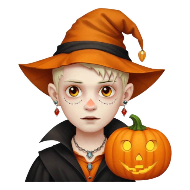 wampire boy with pumpkin hat and face tattooed and extra big earing sticker