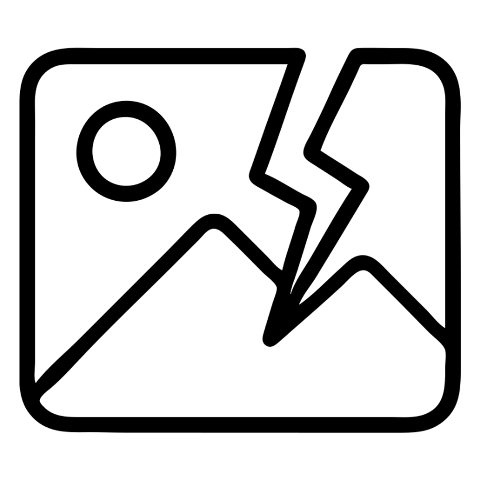 broken image placeholder emoji, minimal icon style, black and white, dramatic crack or broken symbol sticker