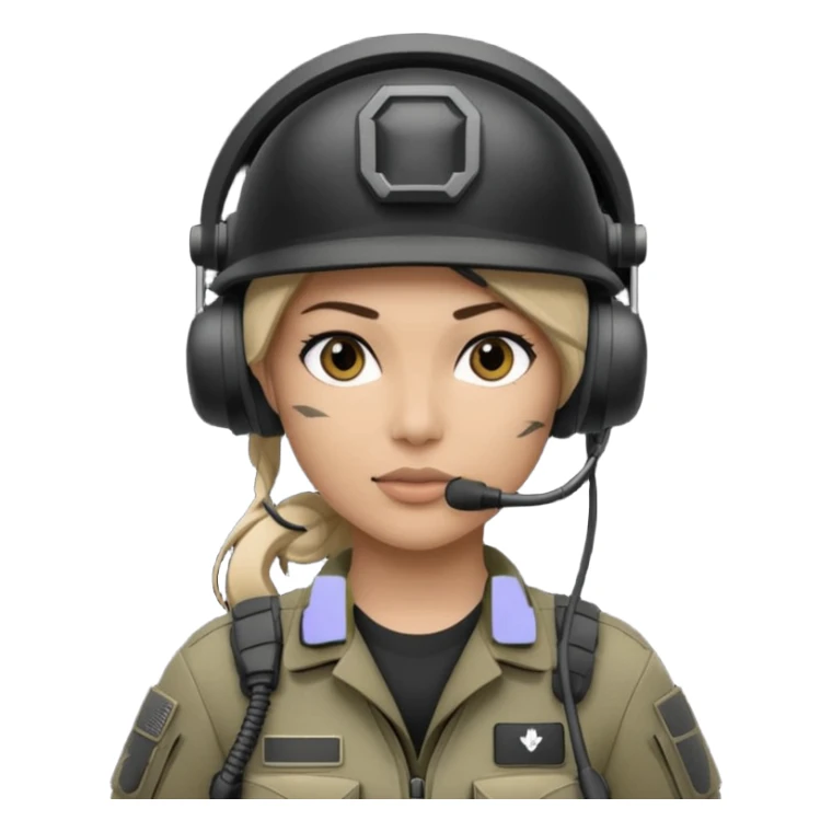 black and white drawing of a female special operations communications operator in combat gear sticker