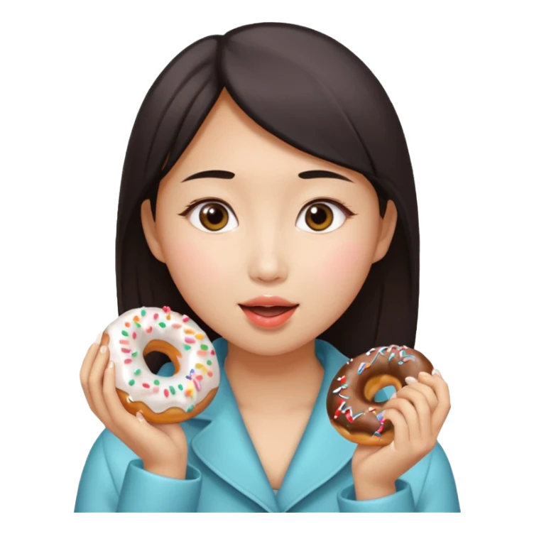 asian woman eating donut sticker