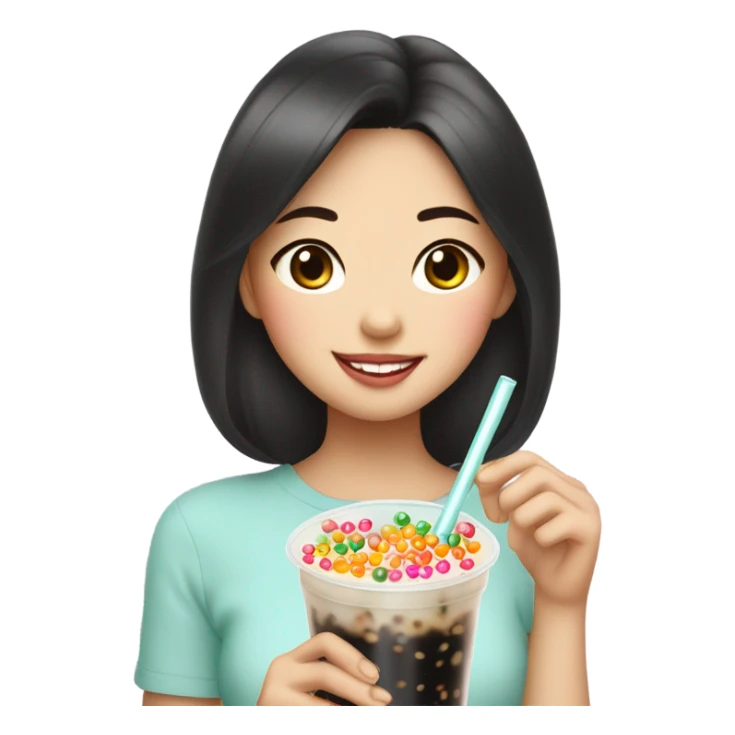 Boba with Asian girl drinking it sticker
