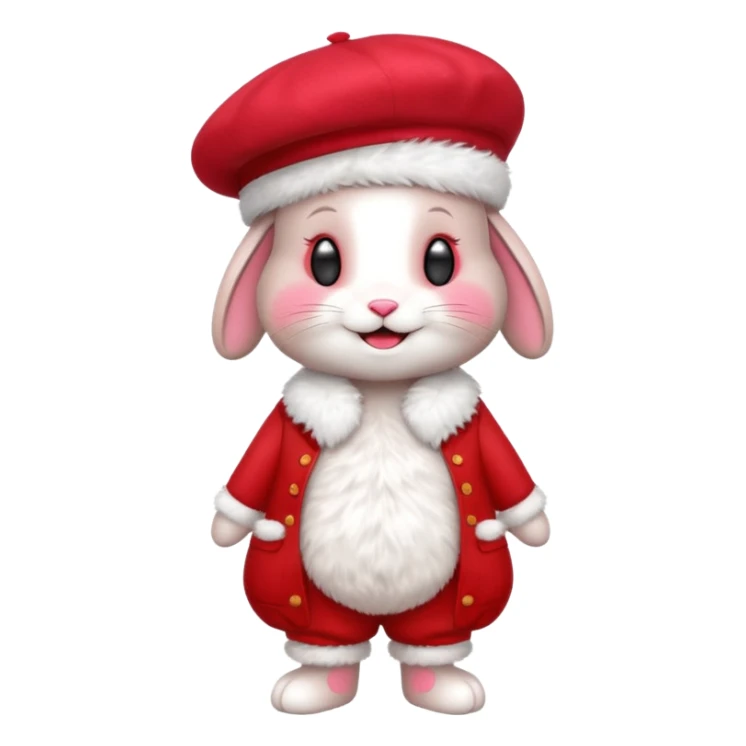 A cute full-length bunny smiley face standing on the side, wearing a stylish red beret. sticker