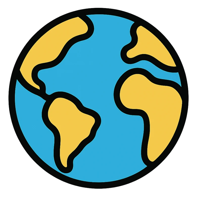 earth globe, colorful outline icon style sticker