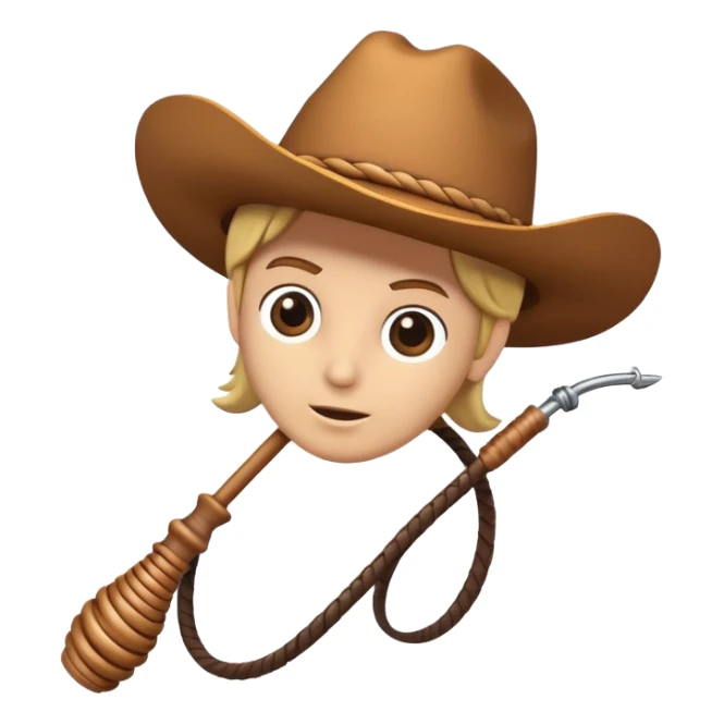 cowboy whip object icon, coiled leather whip, wooden handle, western style, 3D cartoon, mobile game icon style, centered, clean background, soft shadow, no text, no watermark
 sticker