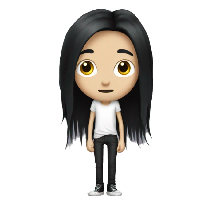 Skinny pale rockstar with long black hair sticker