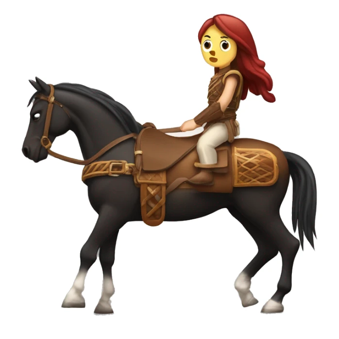 Caballo marrón de crines negras haciendo coma clásica con una amazona morena  sticker