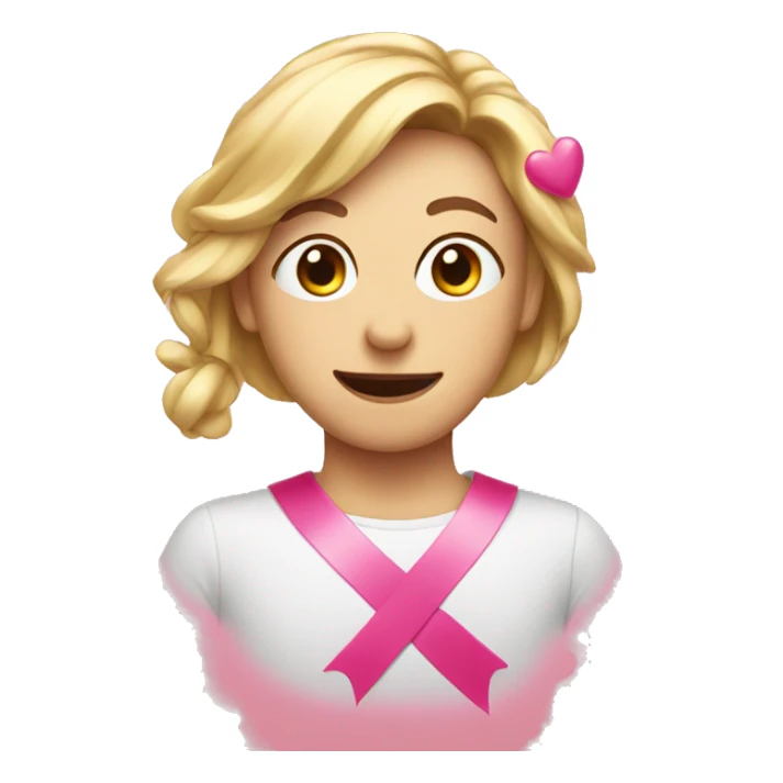 Emoji wearing pink ribbon with hearts surrounding sticker