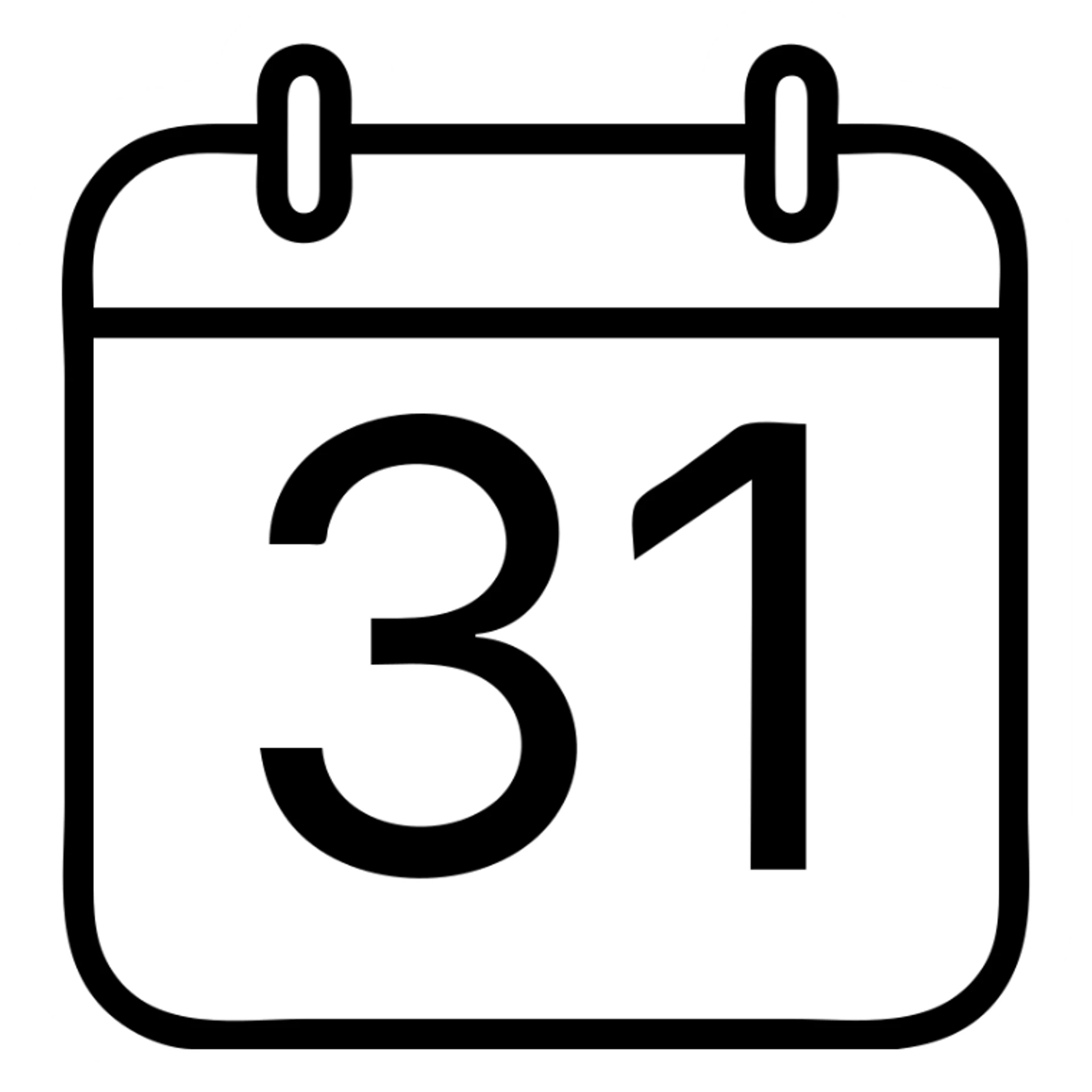 number 31, modern outlined icon style, simple and bold, no fill sticker