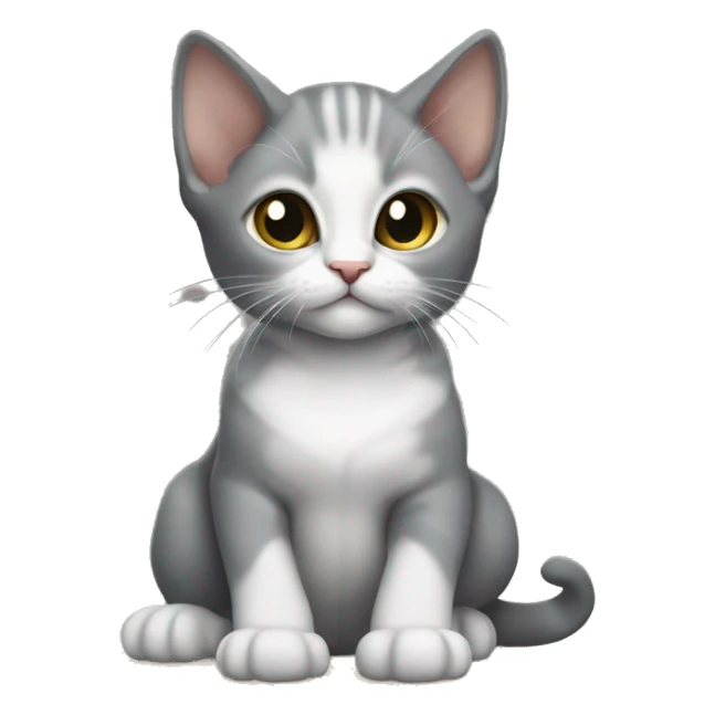 the kitten of the Sphinx breed is gray with a white belly sticker