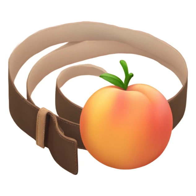 rounded belt with a peach next to it thats getting hit by the belt sticker