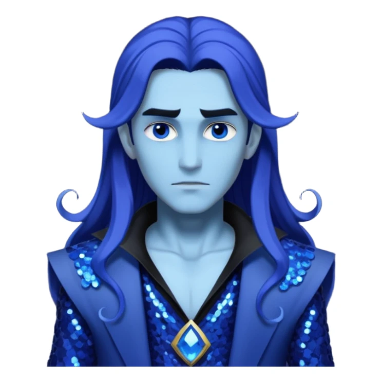 Hades from Lore Olympus with long indigo hair, indigo sequin outfit sticker