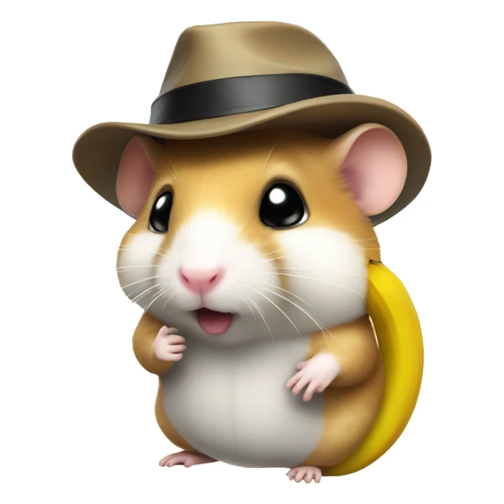 Hamster eat banana and wear hat sticker