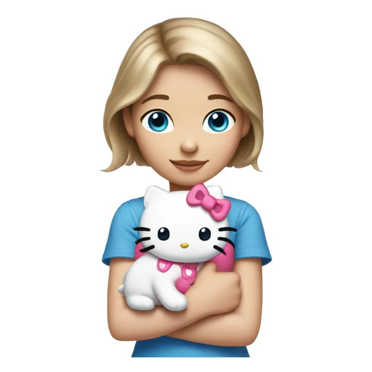 Girl with brown blond hair blue eyes holding a hello kitty  sticker