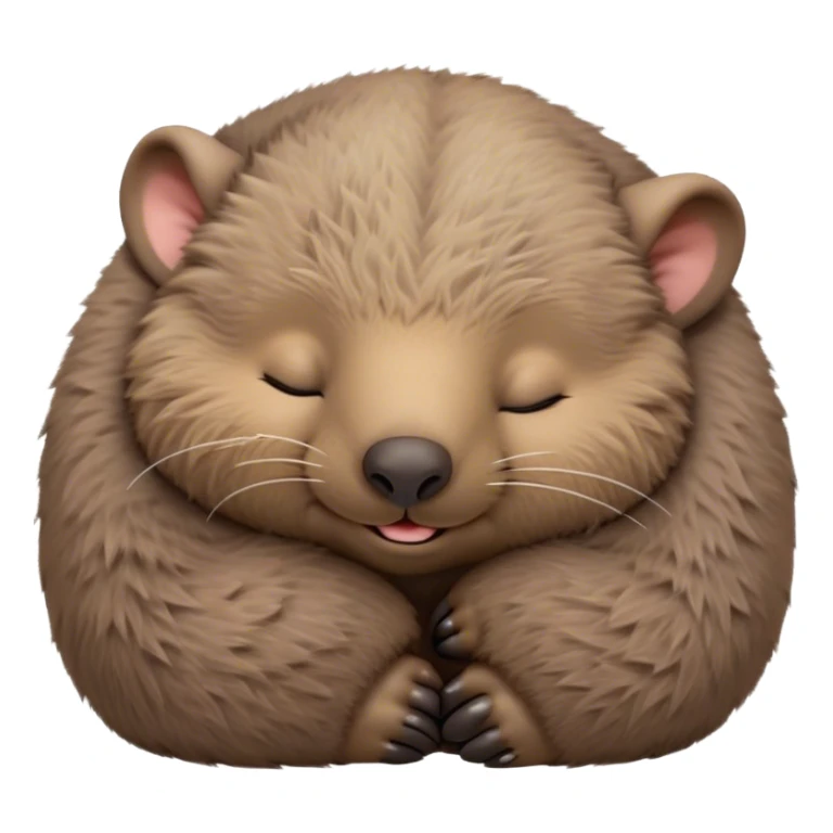 Meme-Worthy Cute Sleeping Wombat Portrait Emoji, Head resting peacefully with a contented smile, showcasing a robust, sturdy build and a luxuriously soft shaggy brown fur, eyes shut in a serene, restful nap, Simplified yet hilariously adorable features, highly detailed, glowing with a soft, drowsy light, high shine, relaxed and utterly lovable, stylized with an air of playful laziness, bright and heartwarming, soft glowing outline, capturing the essence of a comically sleepy wombat, so meme‐worthy it feels like it could instantly become the next viral sensation of adorable slumber! sticker