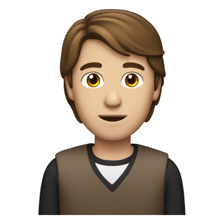 Man with a computer, brown hair, middle part hair sticker