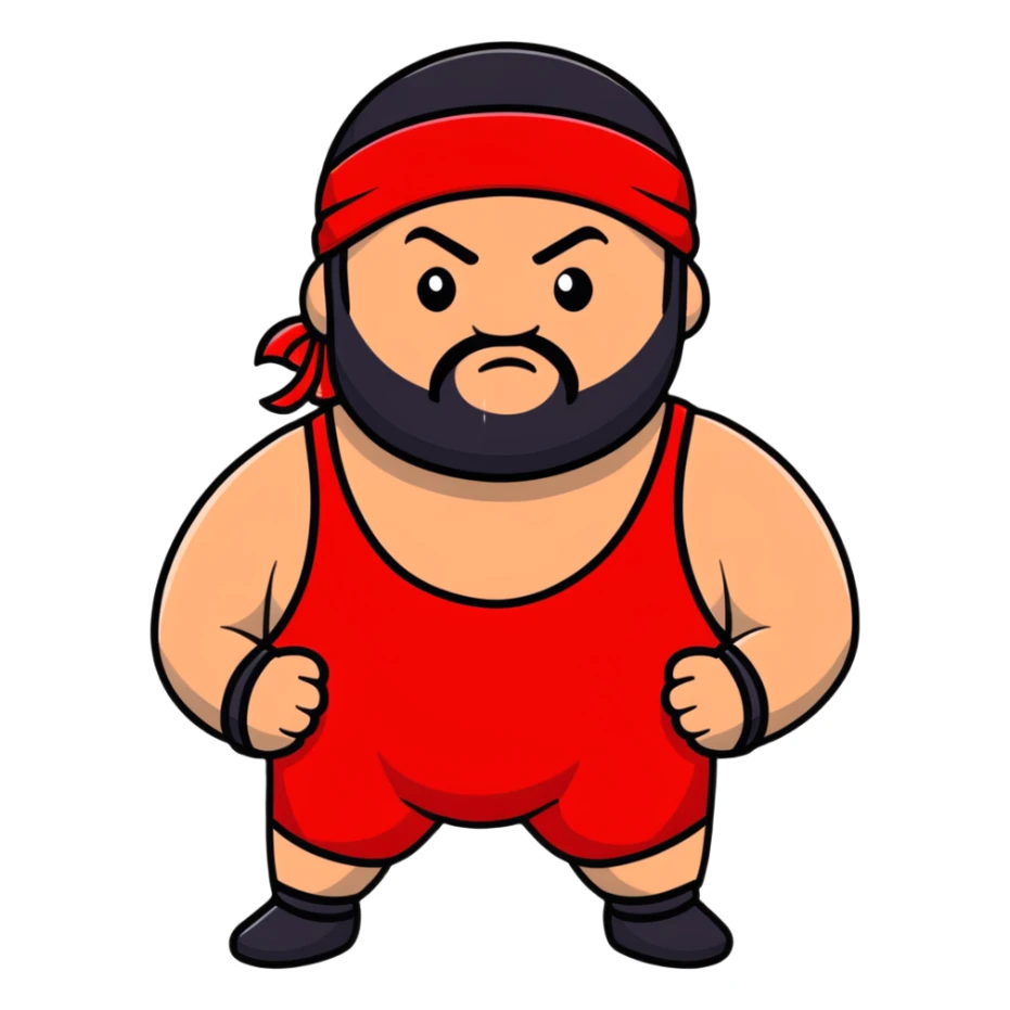White skin fat guy with black durag and black beard in a red and black wrestling singlet sticker