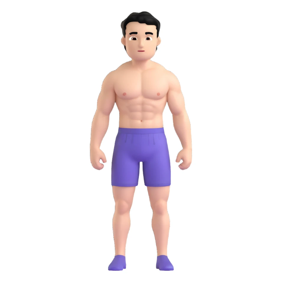 young white man with short black hair, shirtless, muscular sticker