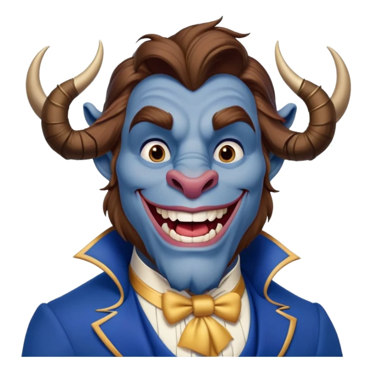 Beast from Beauty and the Beast with human mouth smiling, gentler expression, blue formal outfit sticker