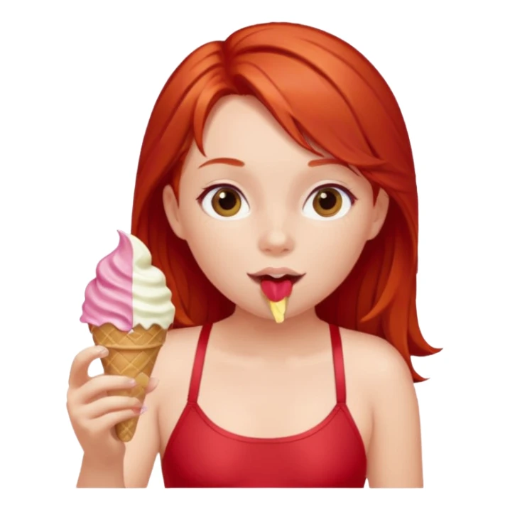 girl kid red haired swimsuit, eating ice cream, sun sticker