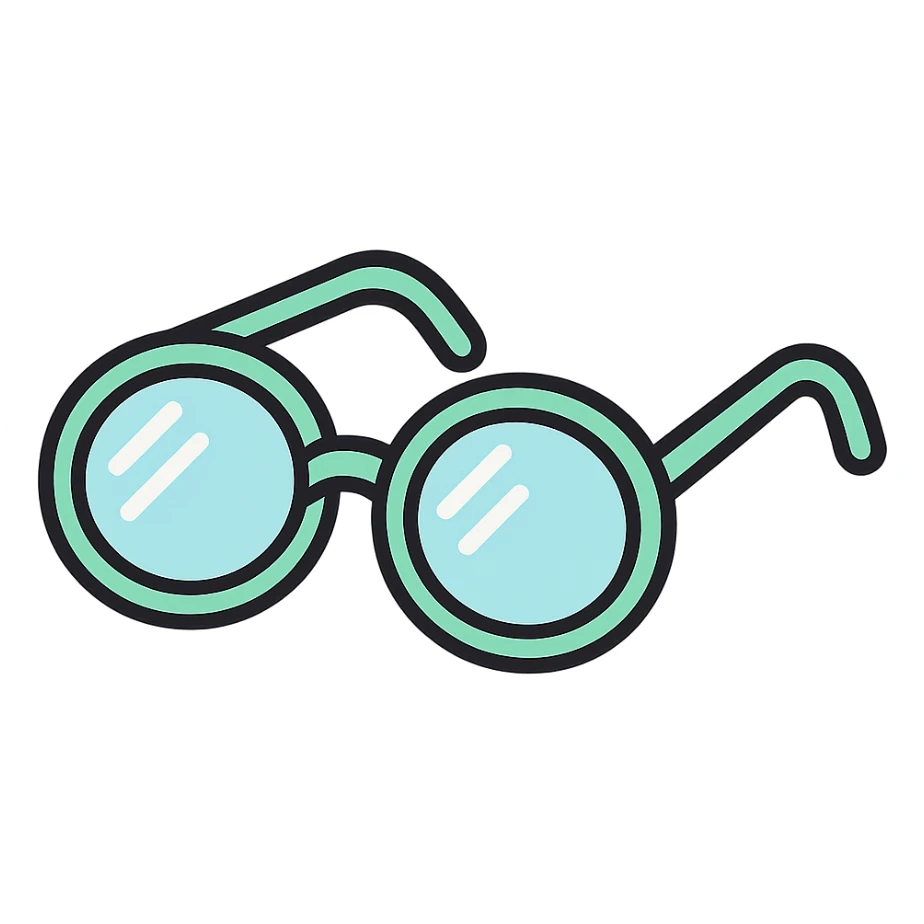 stylish eyeglasses for vision with diopters, oval frame, side view, vector look with shadows and glare, detailed shading, thin clean outlines, pastel palette, Japanese pop art, sticker look, highly detailed, transparent background sticker