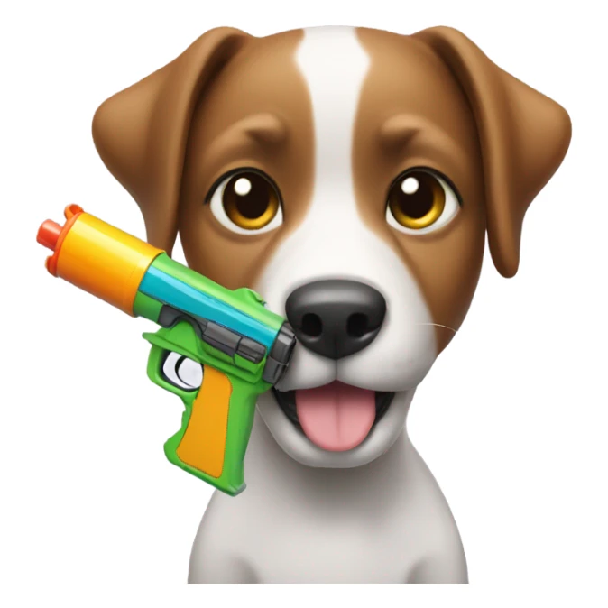 dog holding a watergun sticker