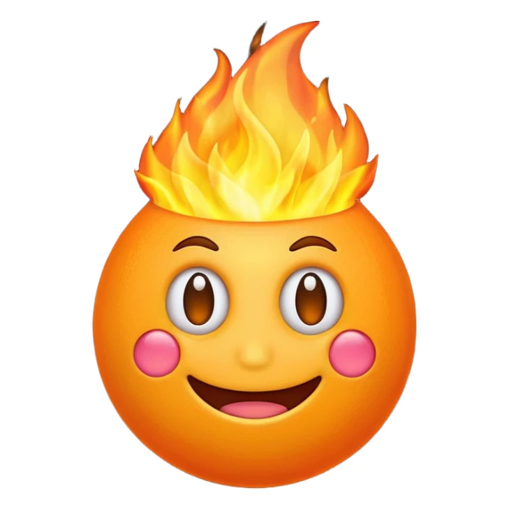 Make a 3d emoji of t with fire sticker