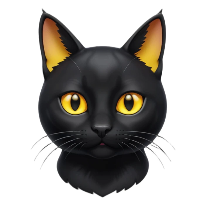 A 3D cartoon jet-black Bombay cat with glossy fur, bright golden eyes, dramatic contrast lighting, Memoji-style cinematic look. full body or half body. sticker