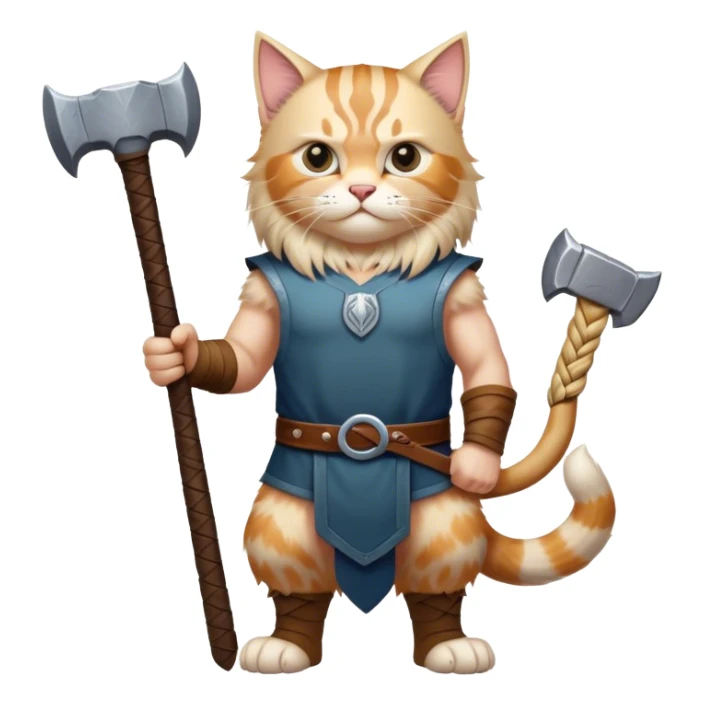 Viking norwegian cat in full height like a man with thors hammer sticker