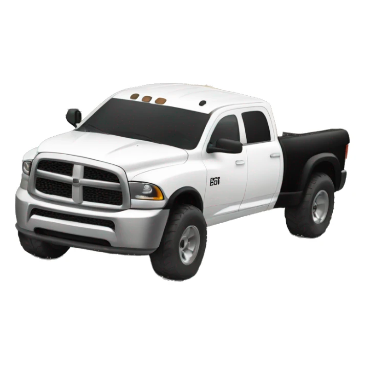 White lifted dodge truck with a black ranch hand bumper on front sticker