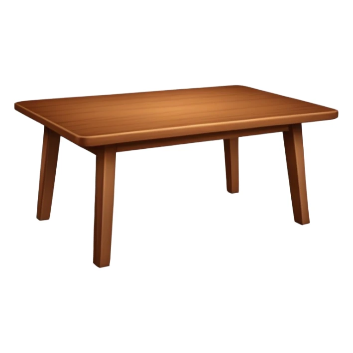 Generate a 3D  table ： warm brown wood, subtly textured, slightly angled perspective, clean edges, realistic but minimal shading, on a transparent or plain white background. Keep the design simple and clearly readable at small sizes sticker