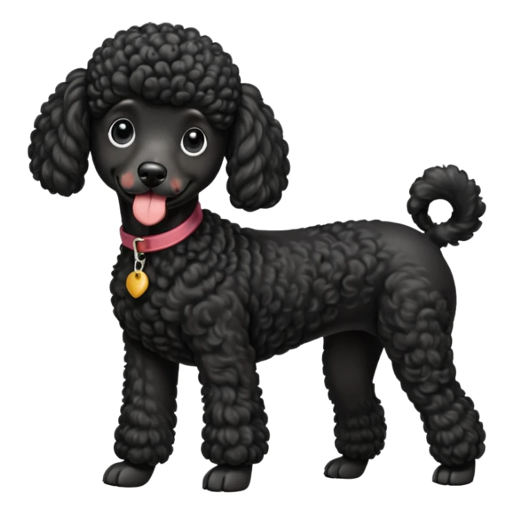 A high-resolution digital illustration of a black poodle in a clean, semi-realistic style. The poodle is shown from the chest up, facing forward with a slight tilt of the head to the left, tongue out playfully. sticker