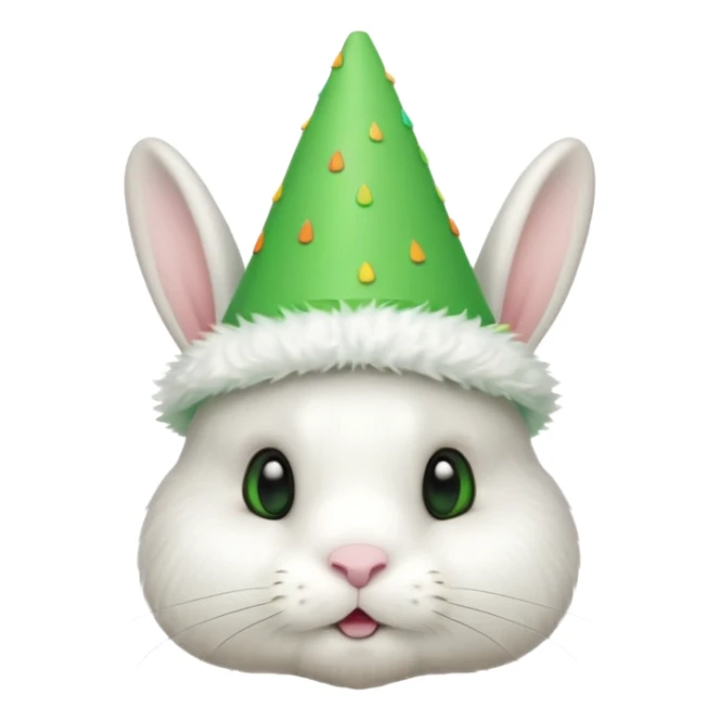 Rabbit in Green Party Hat – white bunny with cone party hat  sticker