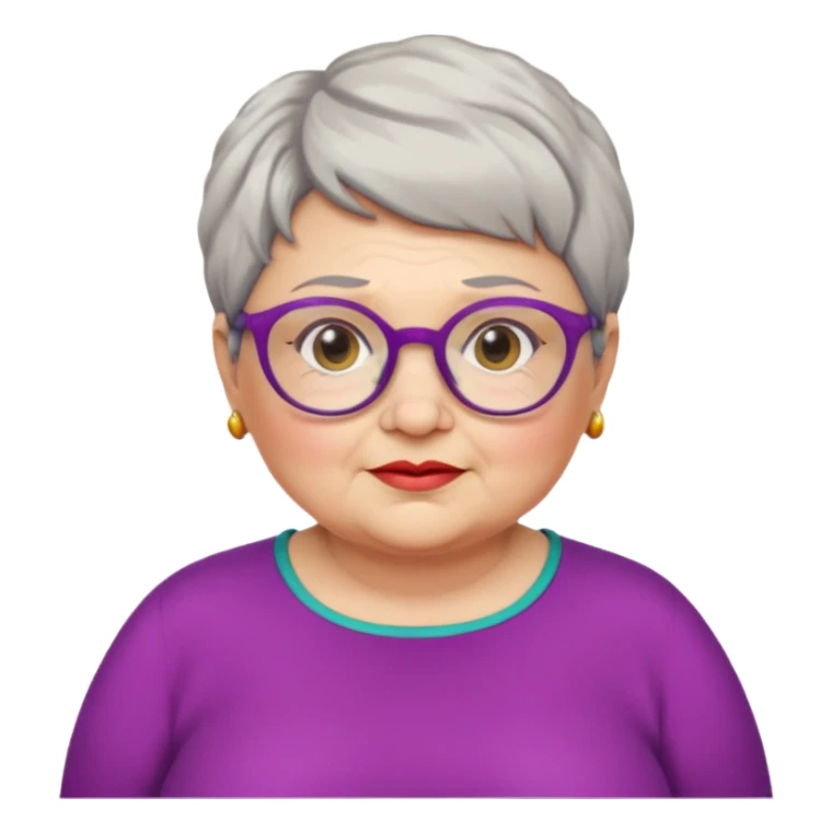 chubby old woman with colorful clothes, short pixie hair and glasses sticker