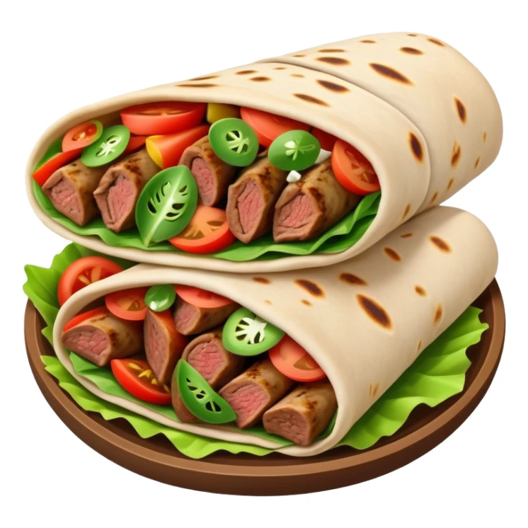 cinematic-realistic-gyros-dish-emoji,-showcasing-succulent,-spiced-meat-wrapped-in-pita-with-fresh-vegetables-rendered-with-lifelike-detail-and-dynamic,-appetizing-lighting. sticker