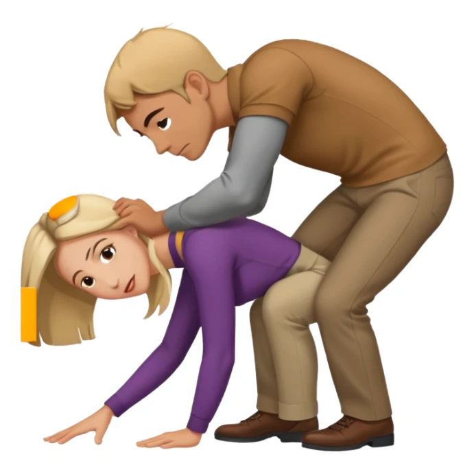 A woman bending down with a man over her sticker